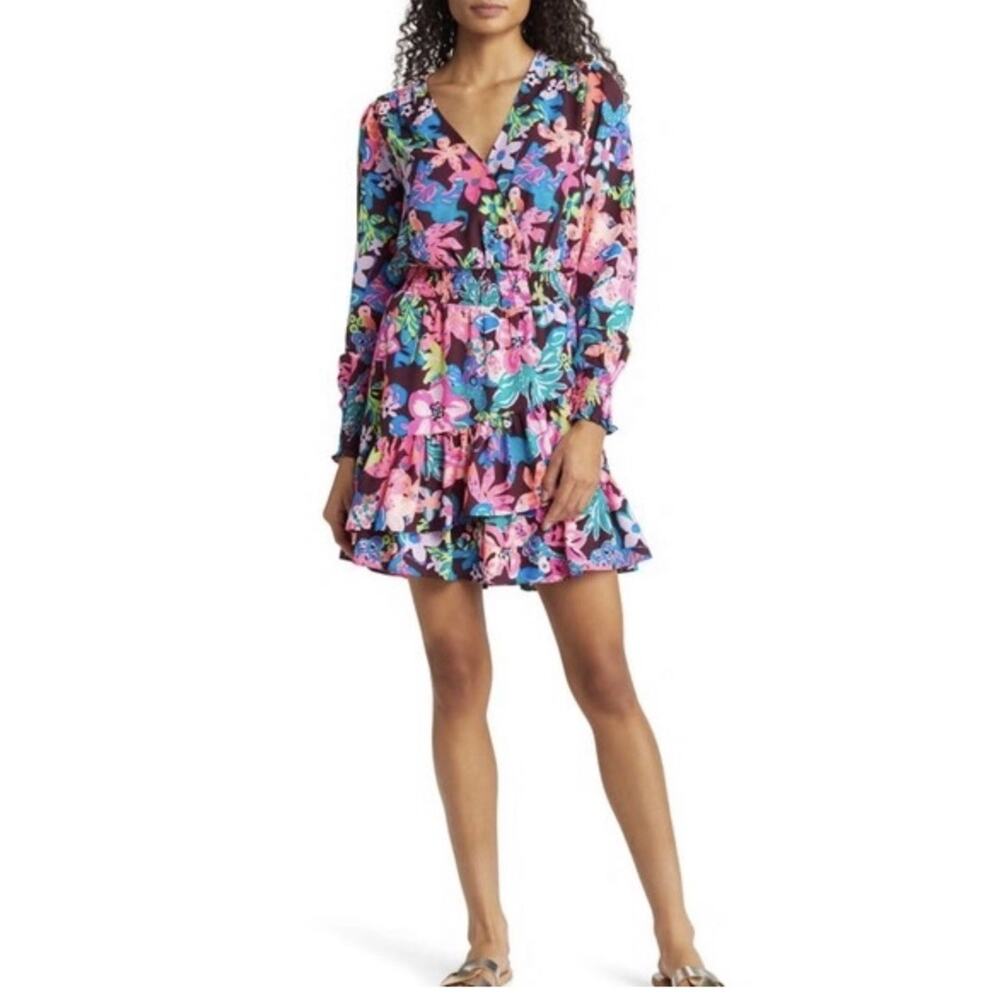 Lilly Pulitzer Dress Womens Christiana Faux Wrap Long Sleeve Size 6 Pink Floral